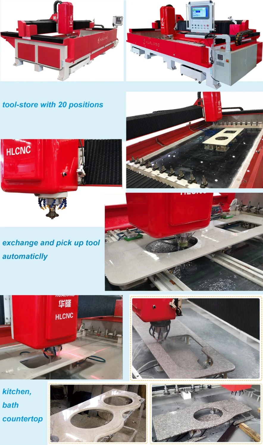 Hlcnc-3319 3D Stone Marble Engraving CNC Routers Processing Center for Countertop Stone Polishing Machine Milling and Drilling for Bathroom Basin Siemens