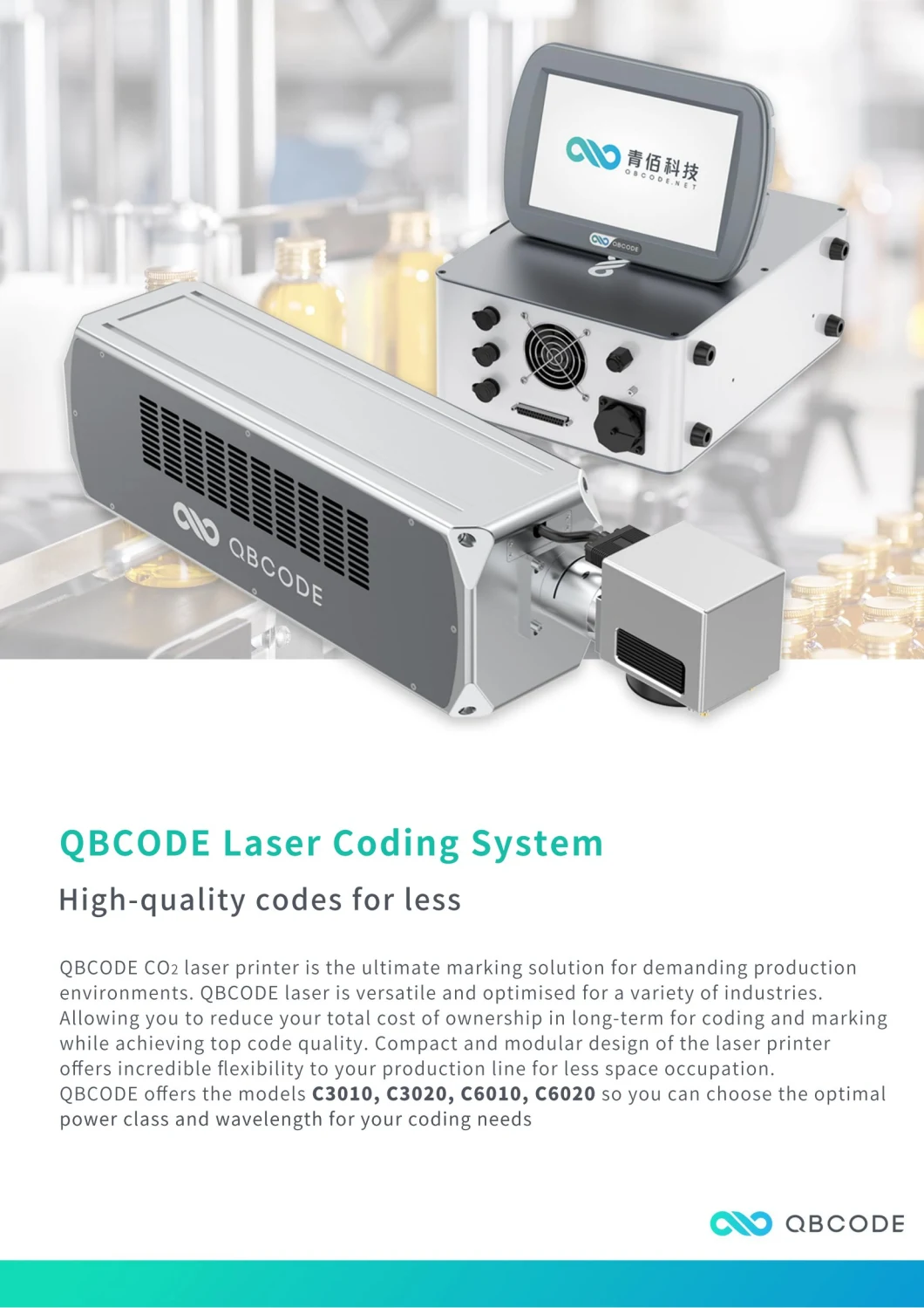 Qbcode C-Series CO2 Laser Marking Machine 30W on-Line Flying Marking/Engraving and Cutting Machine Printer for Wood/Food/Water/Metal with CE