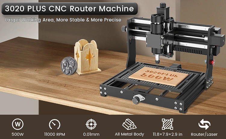 500W Spindle 3 Axis 3020 Plus Wood Metal Cutting Milling CNC Router Laser Engraving Machine